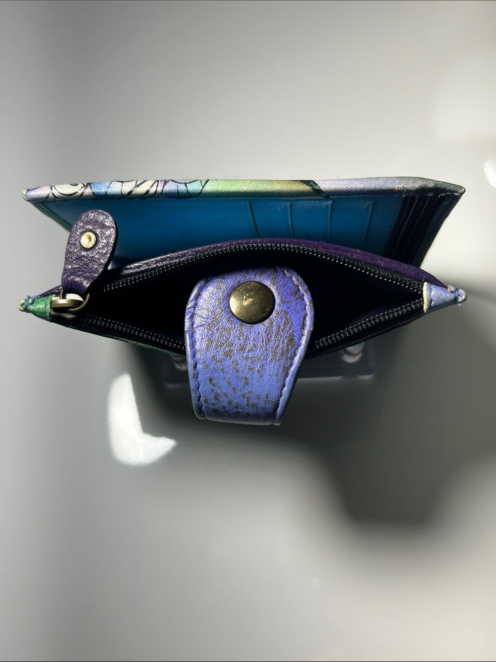 NWT Genuine Leather Hand Painted Peacock Design Anuschka Brand Wallet - Picture 7 of 9